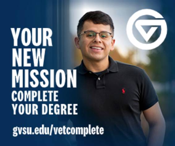 Student with the words "Your new mission: complete your degree"
